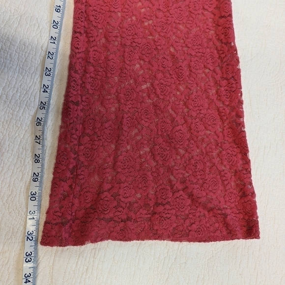 Open Edit Lace Mesh Tunic Pajama Set Pink Rapture L sheer Stretch Layering Top - Picture 9 of 15